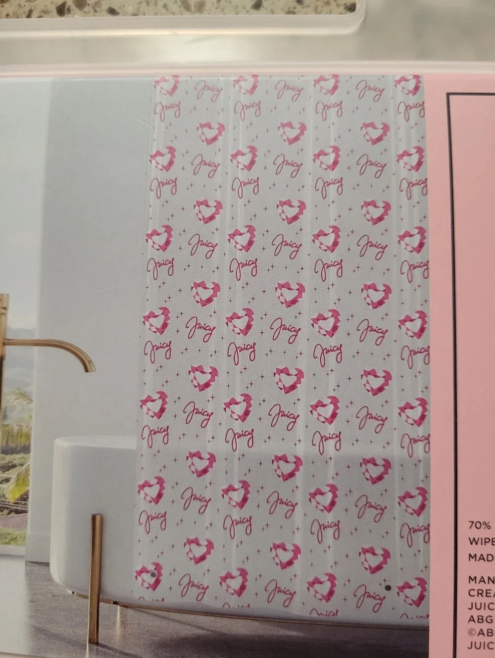Juicy Couture PEVA Shower Curtain Diamonds Hearts Juicy Spellout Pink 70x72 Y2K